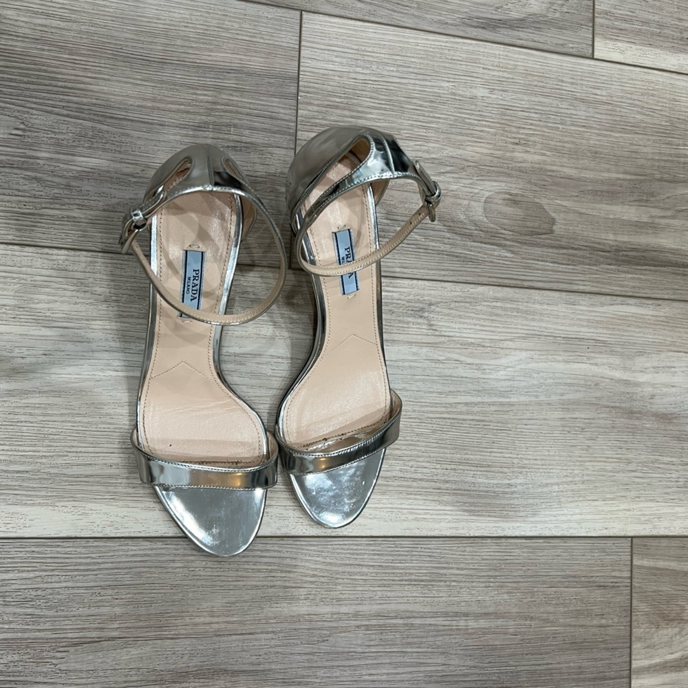 Prada Silver Kitten Heel Sandal | Size 38 - Picture 2 of 6